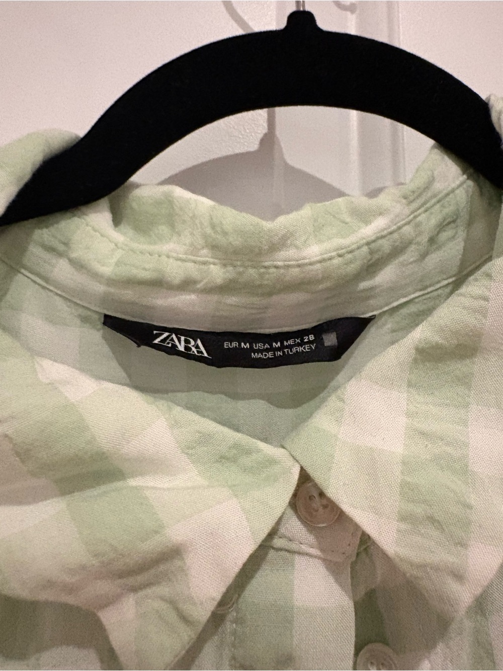 Zara Mint Green and White Gingham Button-Up Blouse - Picture 7 of 7